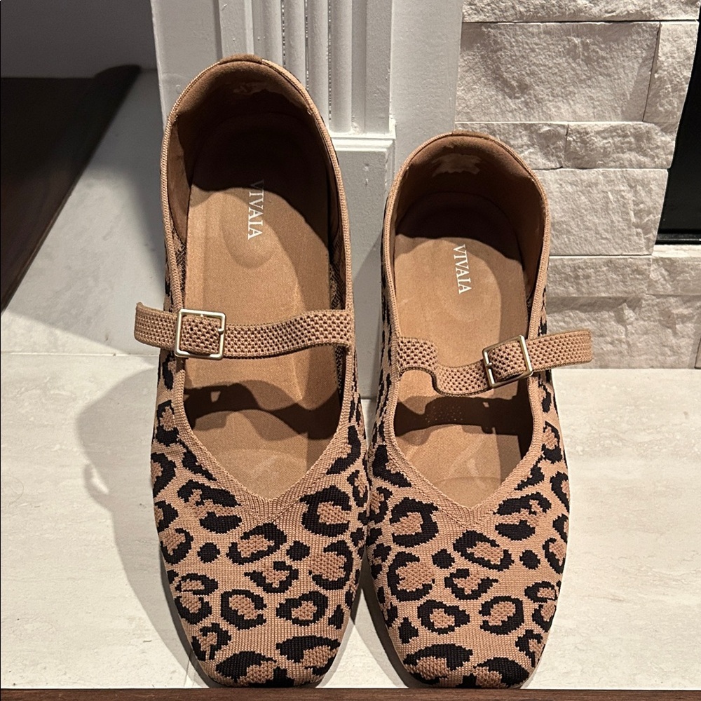 Vivaia Leopard Print Mary Jane Flats